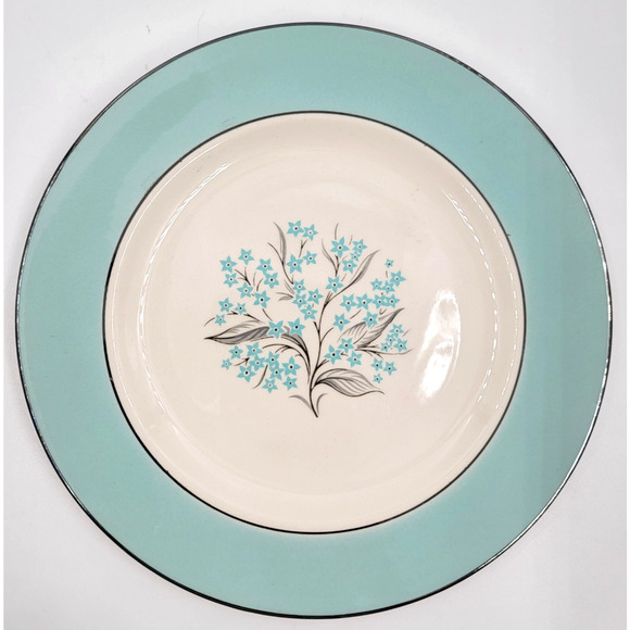 Sevron Dinnerware Blue Lace 8 1/4” Salad Plate Silver Trim 1950's Set of 2 - Picture 5 of 8